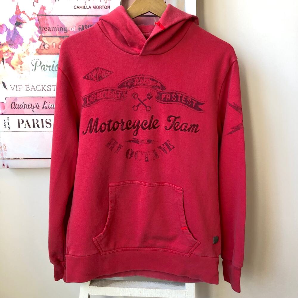 Buffalo David Bitton Motorcycle Red Hoodie Sweatshirt Size Small